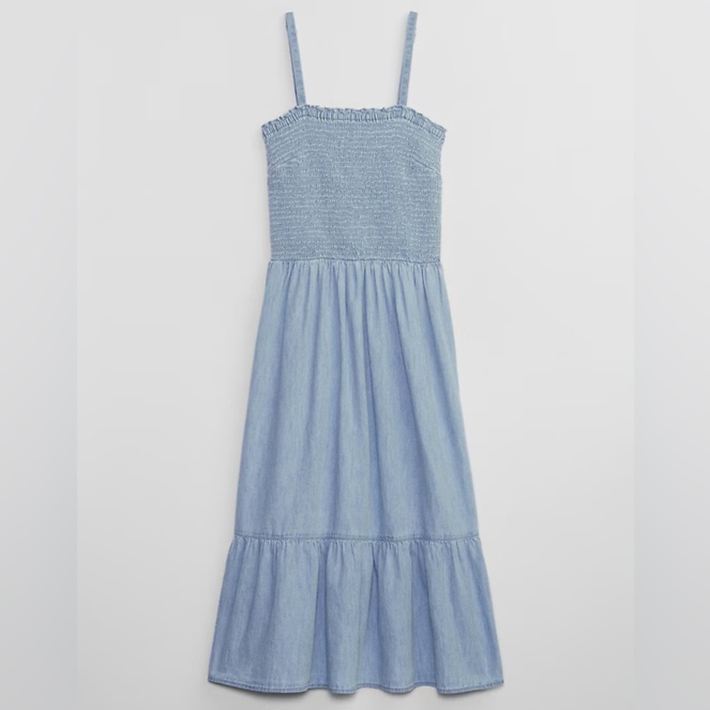 Gap Smocked Denim midi dress